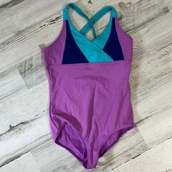 #S6 large - girls purple one piece swimsuit size 14 LANDS END KIDS - Picture 1 of 4
